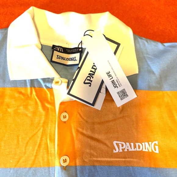 Zara Spalding stripe orange and blue long sleeves polo t-shirt dress NWT - Picture 4 of 8